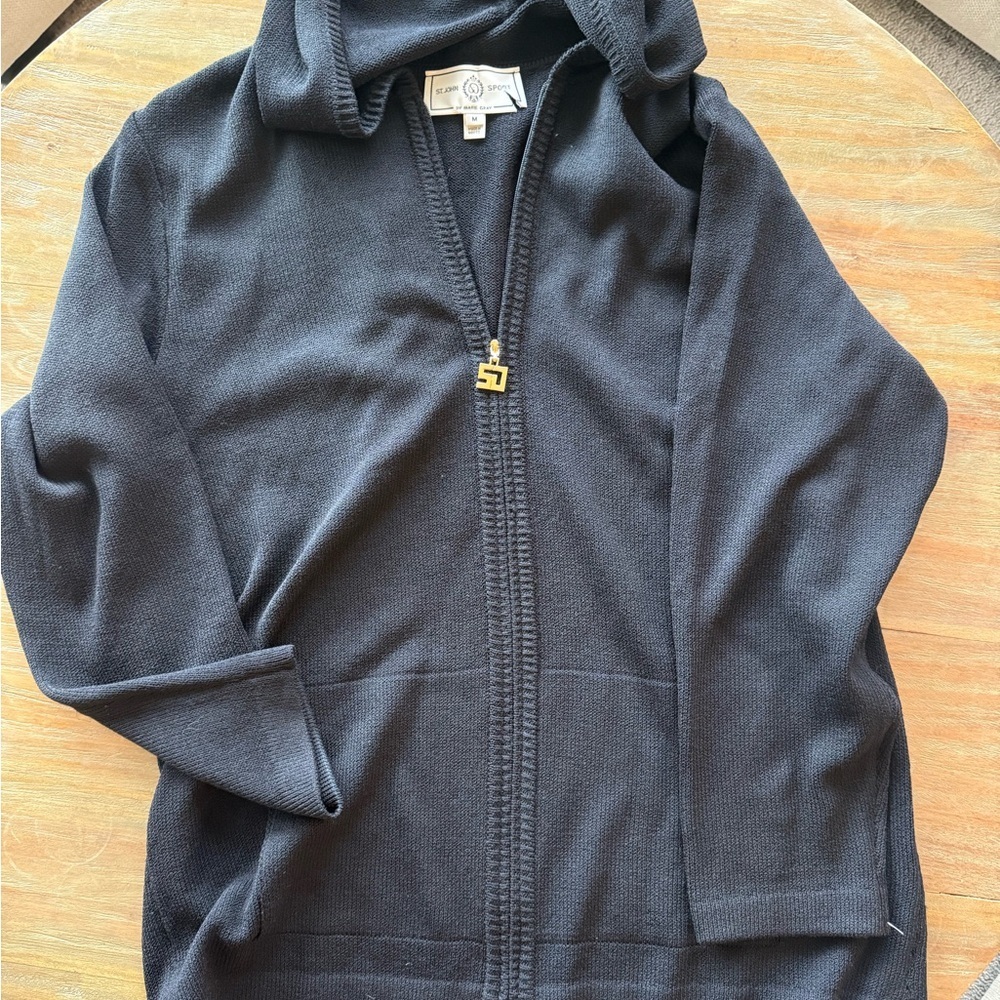 St. John Sport by Marie Gray Women’s  Black Hooded Zip Sweater